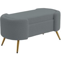 Luxurious Sherpa Accent Bench with Gold Metal Legs in Grey