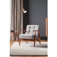 Solid Walnut Wooden Frame Fabric Upholstered Tufted Armchair