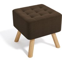 Brown Square Linen Fabric Padded Wooden Leg Footstool