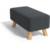 Dark Grey Tofu-shaped Linen Footrest with Solid Wooden Legs