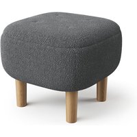 Grey Fabric Footstool Pouffe Stool with Wooden Legs