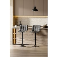 Set of 2 Gas Lift Upholstered Swivel Bar Stools in Grey