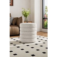 Living and Home Beige Upholstered Round Storage Ottoman for Bedroom Living Room and Makeup Room