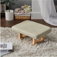 Living and Home Khaki Linen Upholstered Footstool with Wooden Legs