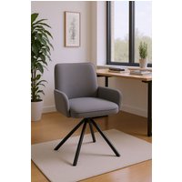 Living and Home Grey Linen Modern Swivel Chair with Black Legs
