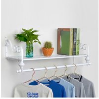 Living and Home Wall Mounted Metal Clothes Garment Shop Display Rack with Shelf in White