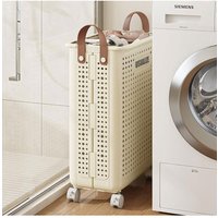 Living and Home Foldable Laundry Basket Laundry Hamper with Wheels in Beige