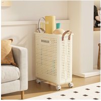 H&O Direct Foldable Laundry Basket with Wheels in Beige