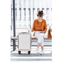 Front Opening Suitcase TSA Lock & USB Port & Cup Holder & Phone Holder
