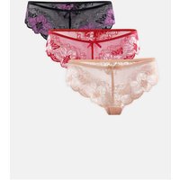 MODISHION Women's Pack of 3 Sexy Knickers Floral Lace Low-rise Briefs in Black | Size: XL