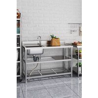 H&O Direct Stainless Steel One Compartment Sink with Shelves in Silver