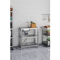 H&O Direct Stainless Steel Single Basin Sink with Shelves & Drainboard in Silver