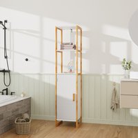 H&O Direct 4-Tier Single-door Tall Bathroom Storage Cabinet with L-shaped Corner Brace in White