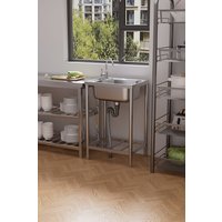 Living and Home Free Standing Stainless Steel Single Bowl Sink in Silver