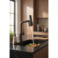 Living and Home Pull-out Sprayer Retractable Kitchen Faucet with 5 Modes in Black