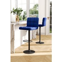 Living and Home 2 Pcs Velvet Upholstery Bar Stools with Low Backrest in Blue