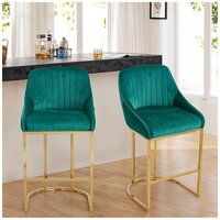 Living and Home 2 Pcs Upholstered Bar Stool in Green