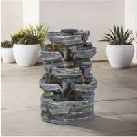 Garden Sanctuary Faux Rockery Outdoor Water Fountain with Solar-Powered Lights in Grey