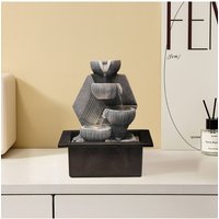 Garden Sanctuary Tabletop Resin Rockery Feature Water Fountain with LED Light in Grey