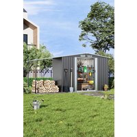 Garden Sanctuary Metal Outdoor Garden Storage Tool Shed with Lean-to in Grey