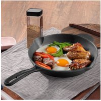 Living and Home 20/23/26cm Round Cast Iron Skillet Frying Pan Cookware with Handle & Oil Spout in Black | Size: Medium