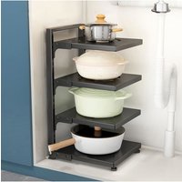 Living and Home 4/3/2 Tiers Adjustable Kitchen Pan Pot Rack Organizer Cookware Holder in Jet Black | Size: Large