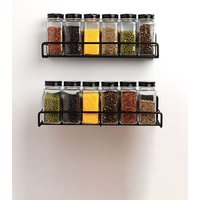 Living and Home 2Pcs Wall-mounted Spice Racks and 12/24 Spice Jars Set in Black | Size: 24 Pack