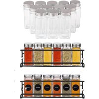 Living and Home 2Pcs Wall-mounted Spice Racks and 12/24 Spice Jars Set in Silver | Size: 12 Pack