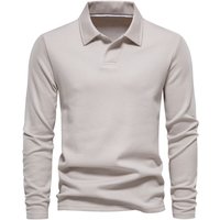 Solid Cotton Long Sleeve Polo Shirt Light