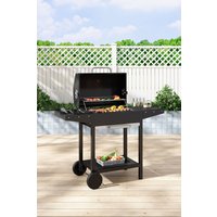 H&O Direct Metal Outdoor Charcoal Grill with Side Tables in Black