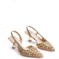 MODISHION Women's Pointed Closed Toe Slingback Heels in Gold | Size: 5.5