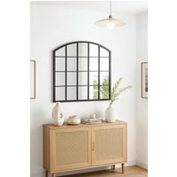 Living and Home Industrial Arch Windowpane Wall Mirror with Black Metal Frame