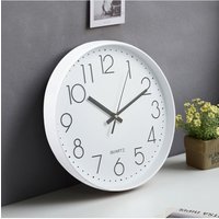 Living and Home 12 Inch Non-Ticking Wall Clock in White