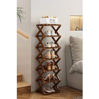 Living and Home 7-Tier Bamboo Folding Shoe Rack Shoe Storage Shelf in Dark Brown