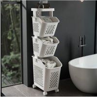 Living and Home 4-Tier Laundry Baskets Laundry Hamper Storage Rack with Casters in Grey