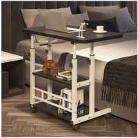 Living and Home Height Adjustable Mobile Table Overbed Desk with Shelves in Black