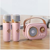 Living and Home Portable Retro bluetooth Karaoke Machine Speaker System with Wireless Microphones in Pink