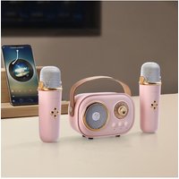 H&O Direct Retro-Style Wireless Karaoke Machine with Dual Mics in Pink