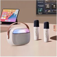 H&O Direct Retro-Style Wireless Karaoke Machine with RGB Lights in White