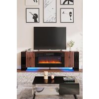 Living and Home Recessed Electric Fireplace TV Stand with Remote Control in Walnut