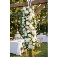 Living and Home 100cm Sweet Acacia Rose Floral Wedding Row Aisle Runner & Stage Backdrop Decoration for Ceremonies, Receptions & Party Decor in White
