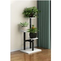 Living and Home 3 Tiered Wooden Plant Stand w/ White Shelves & Black Frame for Balcony, Living Room, Garden - Storage Organizer for Pots, Books &