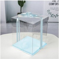Living and Home 30x40cm PVC Rectangular Cake Box Gift Box with Clear Lid & Ribbon in Blue | Size: 30x40 cm