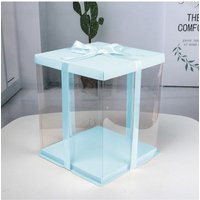 Living and Home 30x40cm PVC Rectangular Cake Box Gift Box with Paper Lid & Ribbon in Blue | Size: 30x40 cm