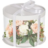 Living and Home 22x16cm PVC Round Cake Box Gift Box with Paper Lid & Ribbon in White | Size: 22x16 cm