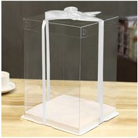 Living and Home 17x28cm PVC Rectangular Cake Box Gift Box with Clear Lid & Ribbon in White | Size: 17x28 cm