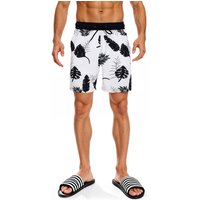 MODISHION Men's Stylish Printing Beach Shorts with Drawstring in White | Size: Small