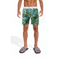 MODISHION Men's Stylish Printing Beach Shorts with Drawstring in Green | Size: XL