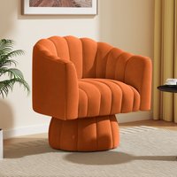 SEYNAR Velvet Swivel Barrel Chair with Round Arms & Upholstered Seat in Orange