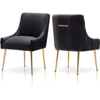 SEYNAR Upholstered Velvet Dining Chairs with Gold Legs - Set of 2 in Black